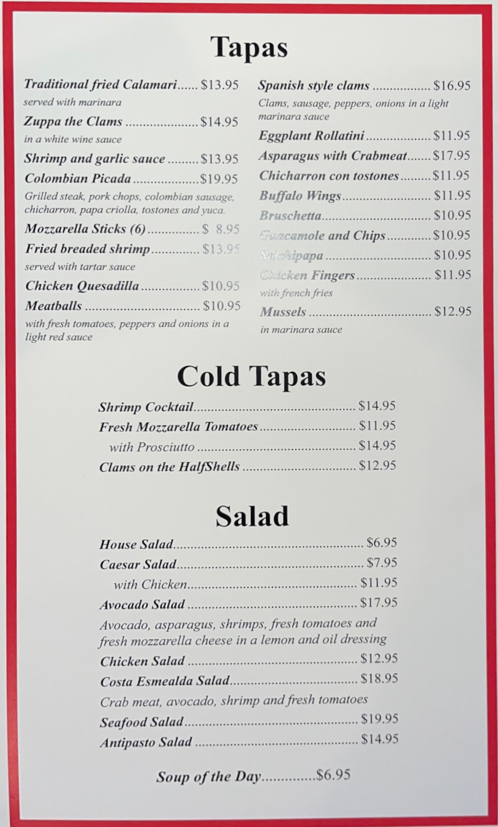 Our Menu Tapas Bar & Grill in Northern NJ Bar and Restaurant